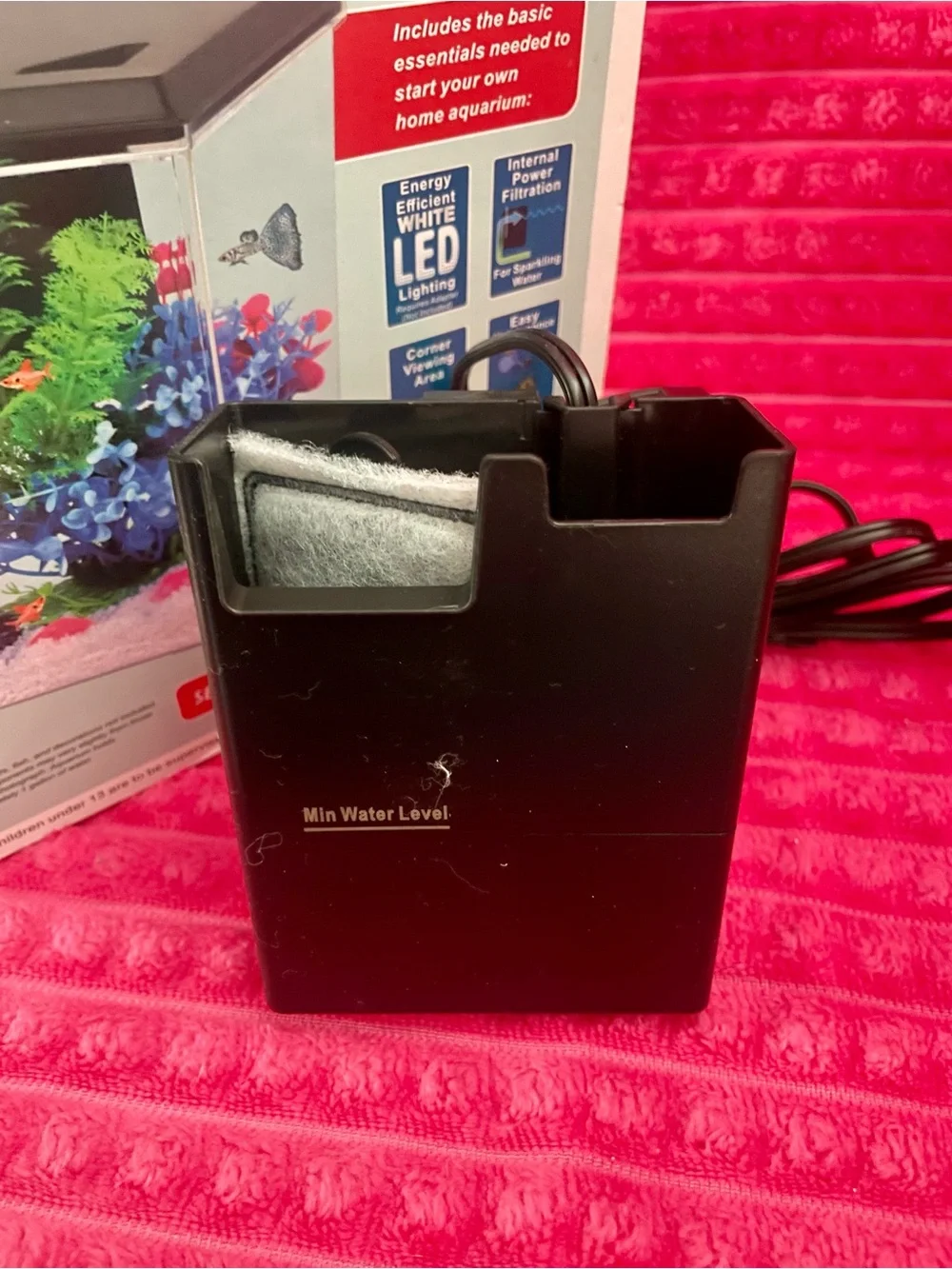 1 Gallon Corner View Aquarium with White LED Lighting and Internal Power Filter